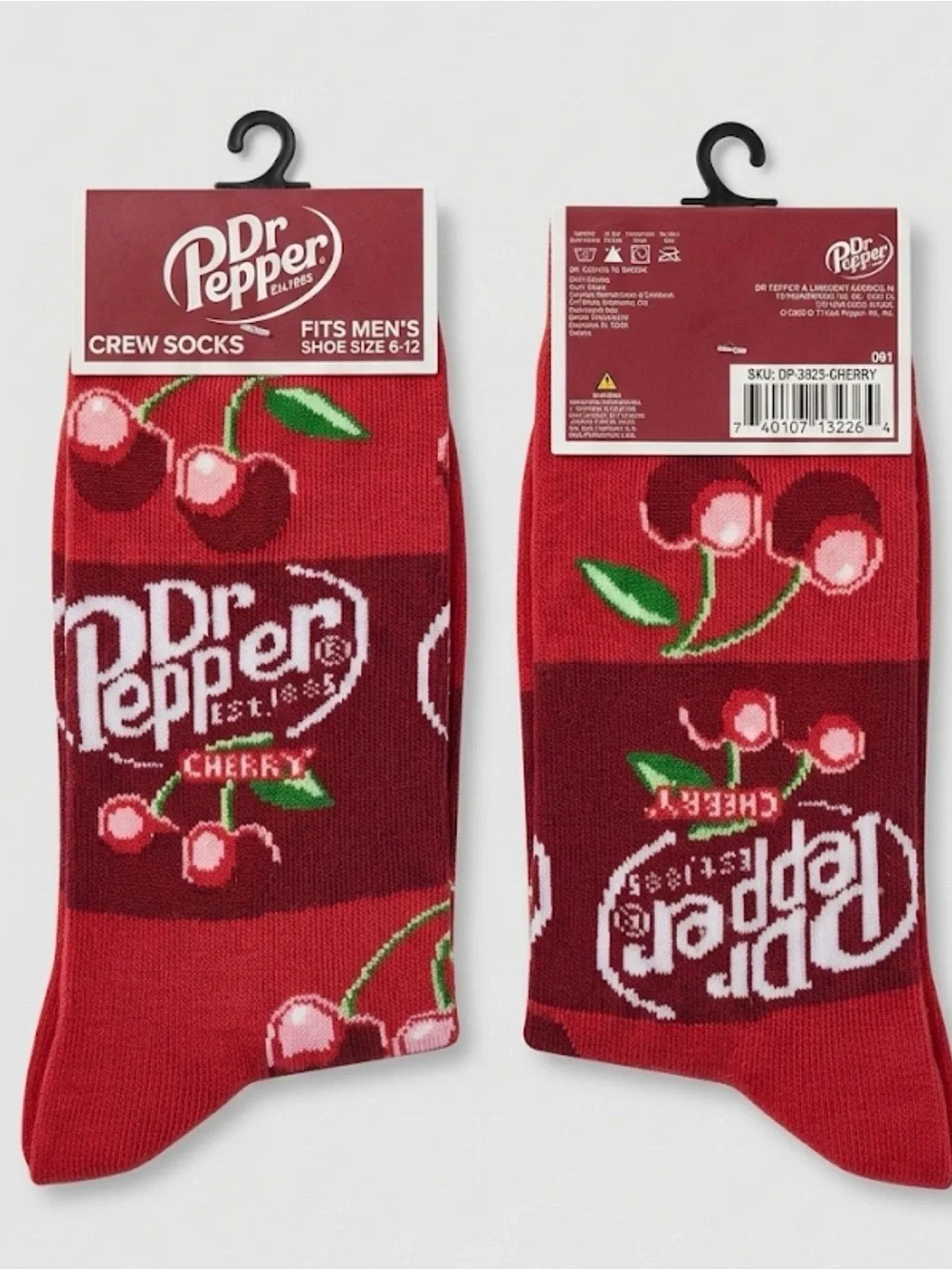 NWT Dr Pepper Cherry Soda Novelty Crew Socks Men’s Size 6-12